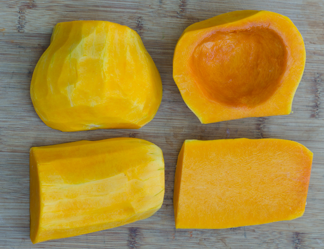 Preparing the butternut squash.