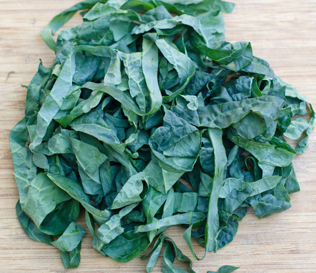 Kale ribbons only need about five minutes to wilt into the soup.