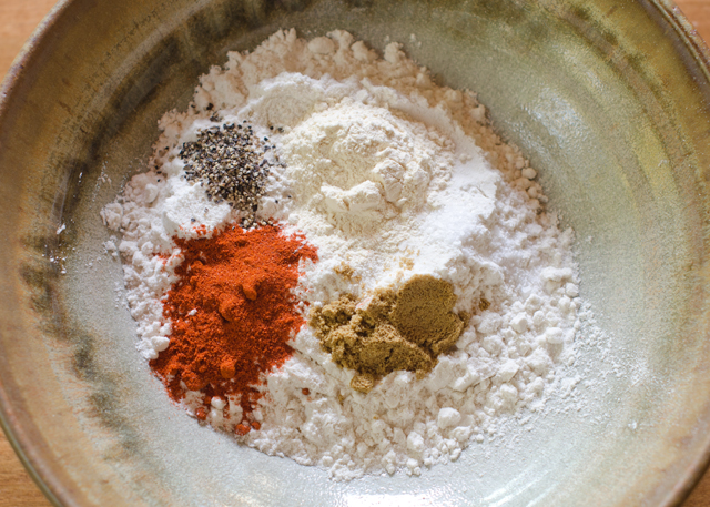 A simple batter of flour, spices and milk.